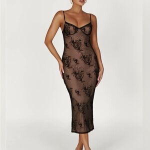 Meshki Venice Black Lace Embroidered Dress